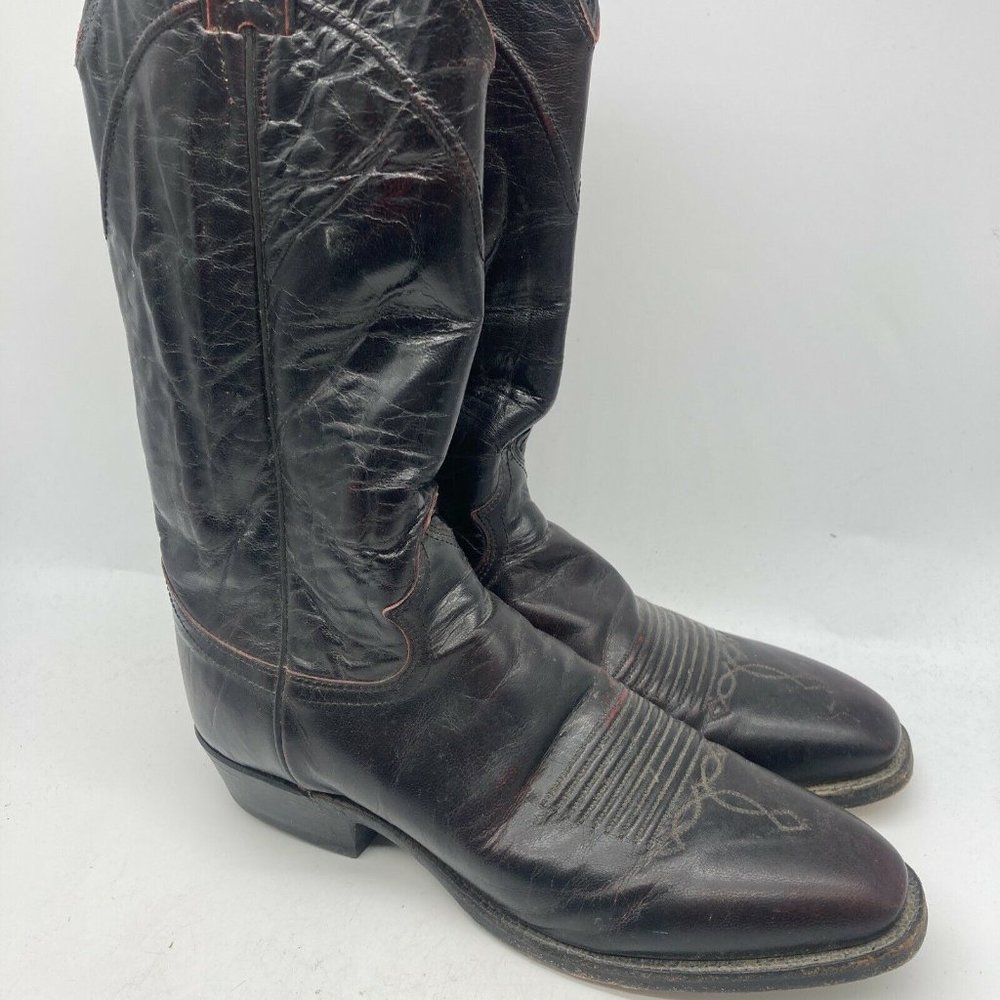 Justin 9052 Mens Cherry Black Cowboy Western Leather Boots Size 7.5B